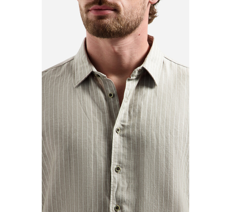 Shirt Vertical Small Stripe With Linen Taupe (31470227SN - 044)