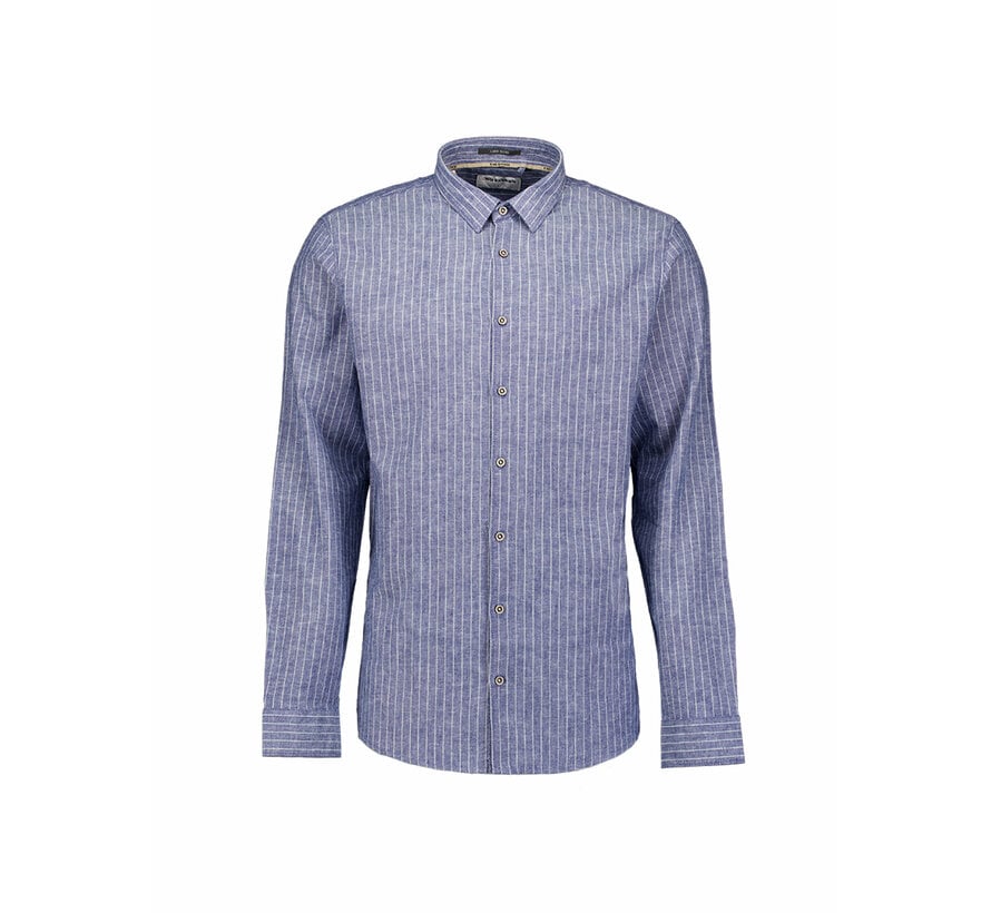 No Excess Shirt Vertical Small Stripe With Linen Indigo Blue (31470227SN - 136)