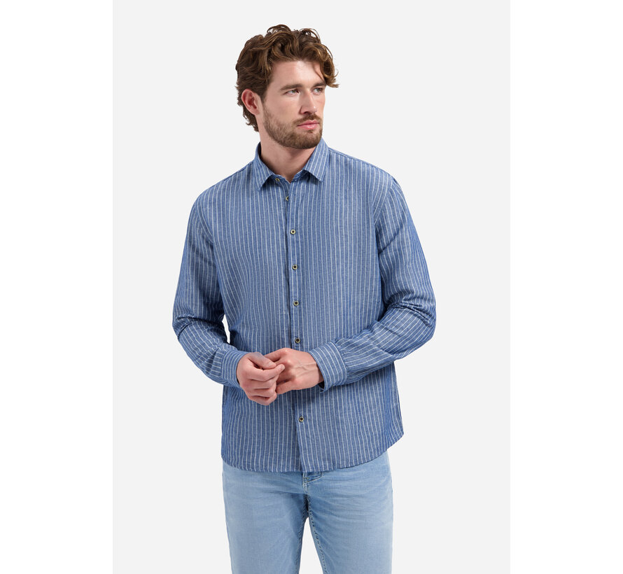 Shirt Vertical Small Stripe With Linen Indigo Blue (31470227SN - 136)