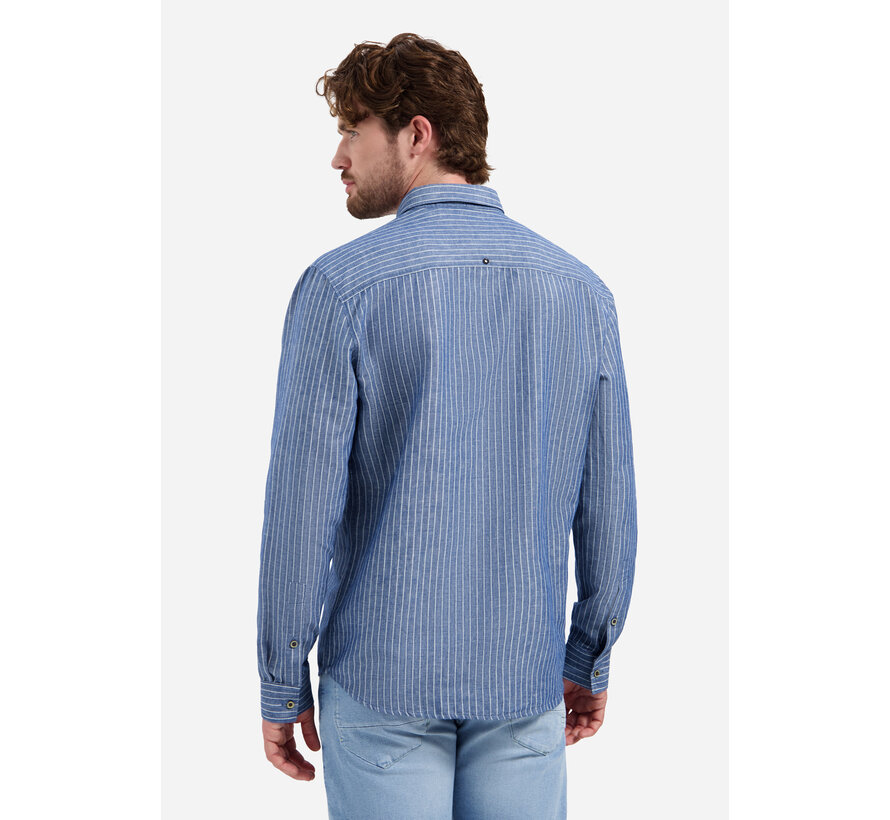 Shirt Vertical Small Stripe With Linen Indigo Blue (31470227SN - 136)