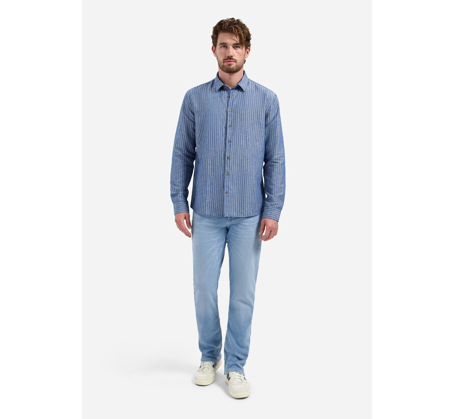Shirt Vertical Small Stripe With Linen Indigo Blue (31470227SN - 136)
