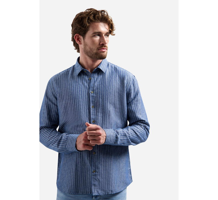 Shirt Vertical Small Stripe With Linen Indigo Blue (31470227SN - 136)