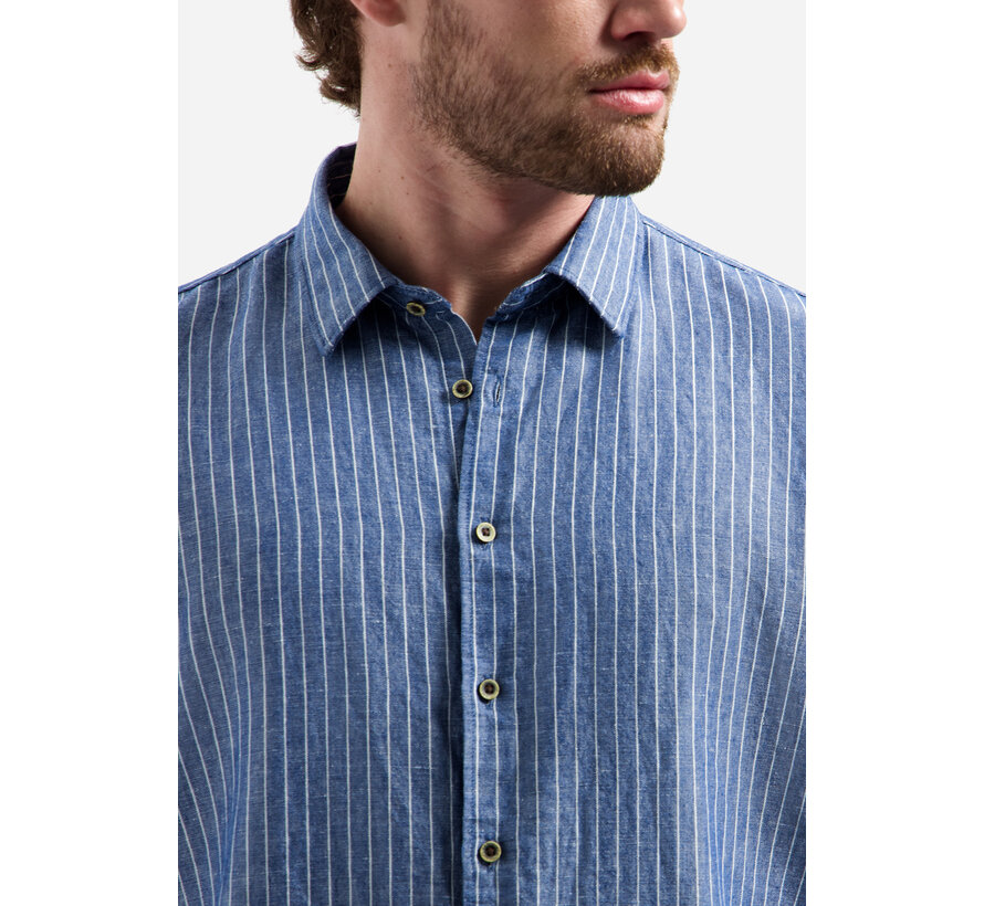 Shirt Vertical Small Stripe With Linen Indigo Blue (31470227SN - 136)