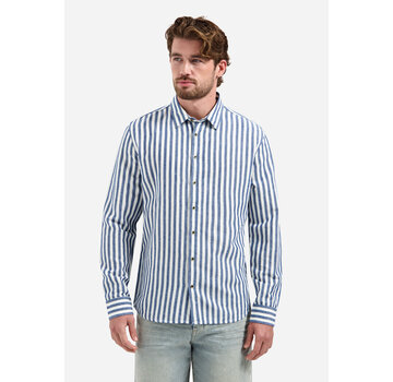 No Excess Overhemd Vertical Big Stripe With Linen Indigo Blue (31470224 - 136)