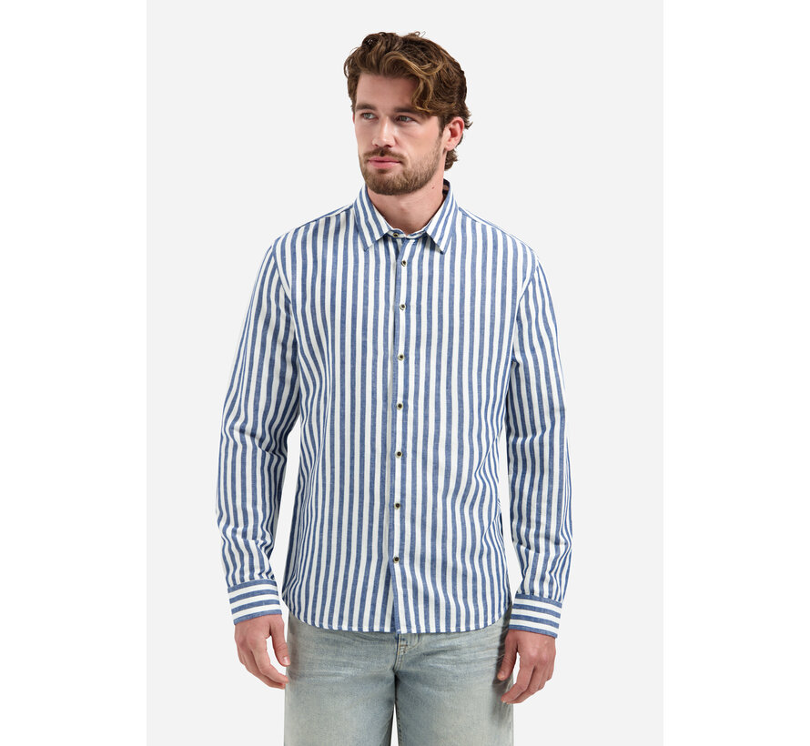 Overhemd Vertical Big Stripe With Linen Indigo Blue (31470224 - 136)
