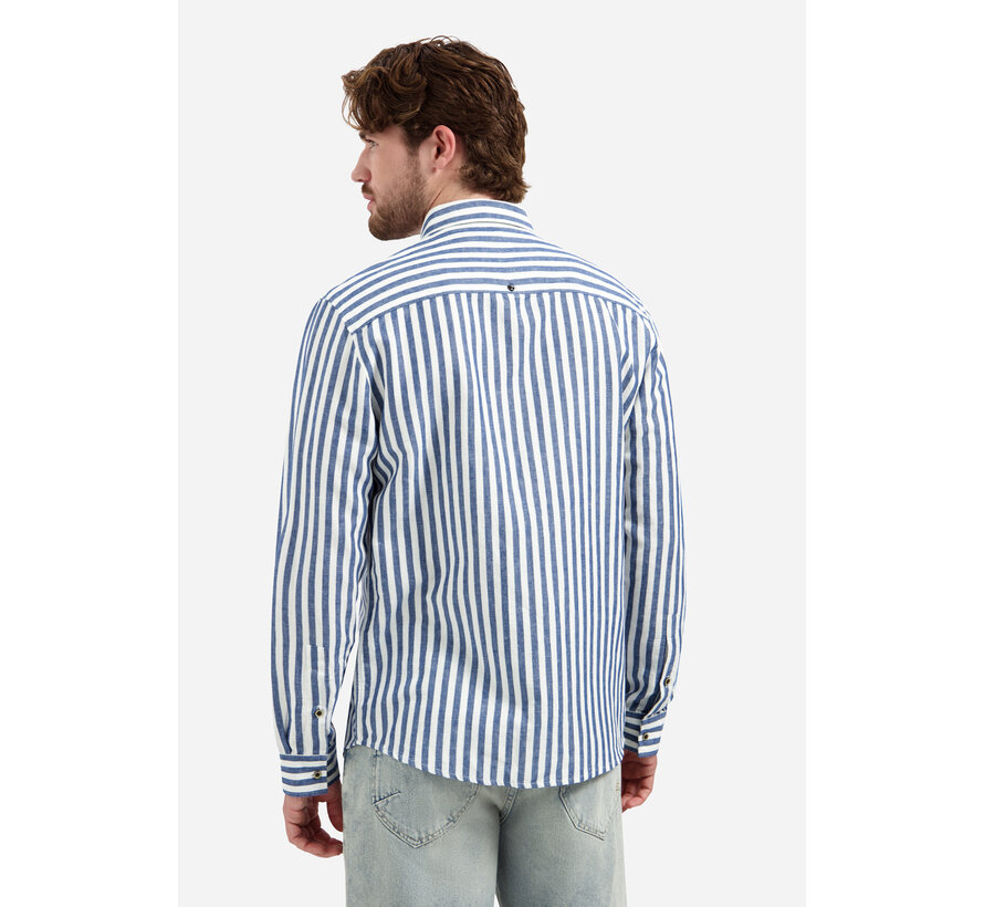 Overhemd Vertical Big Stripe With Linen Indigo Blue (31470224 - 136)