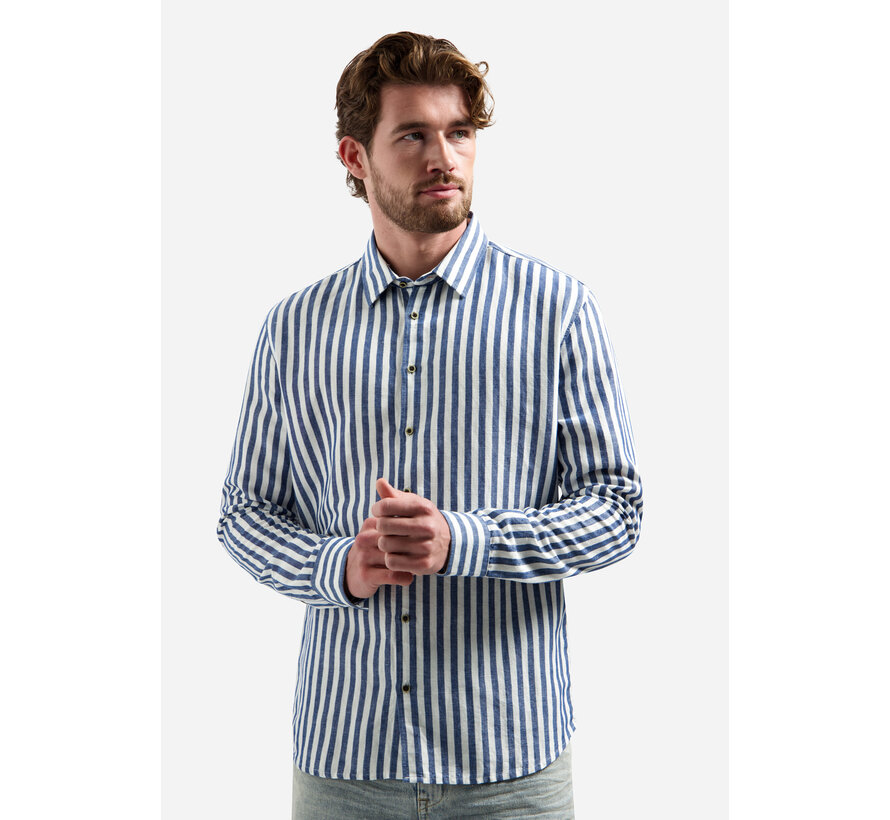 Overhemd Vertical Big Stripe With Linen Indigo Blue (31470224 - 136)
