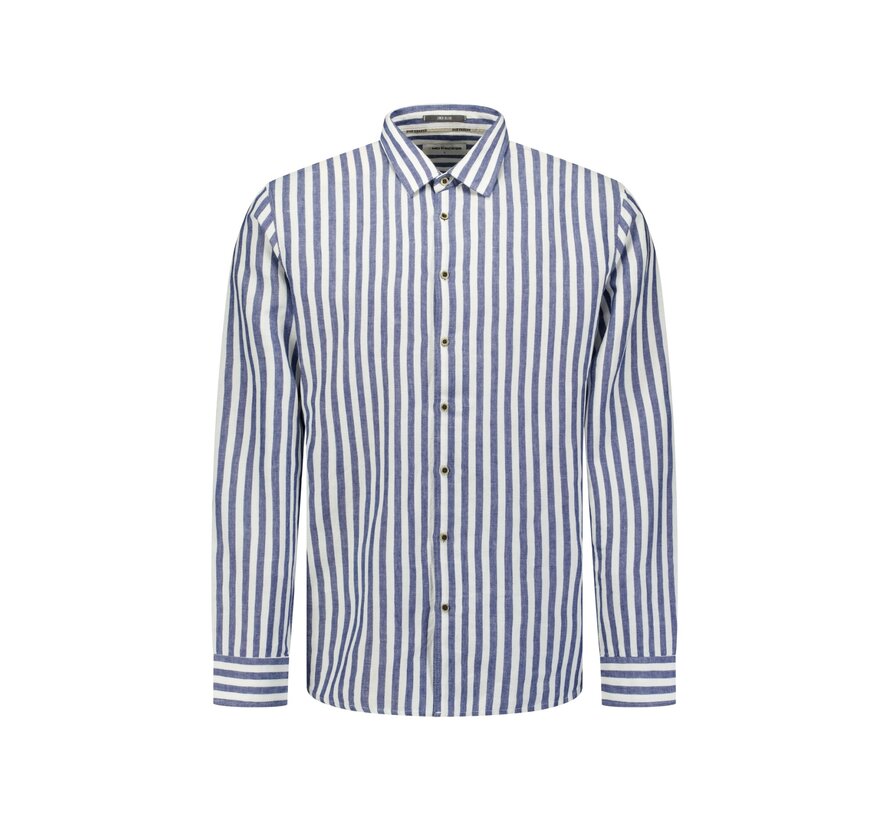 Overhemd Vertical Big Stripe With Linen Indigo Blue (31470224 - 136)