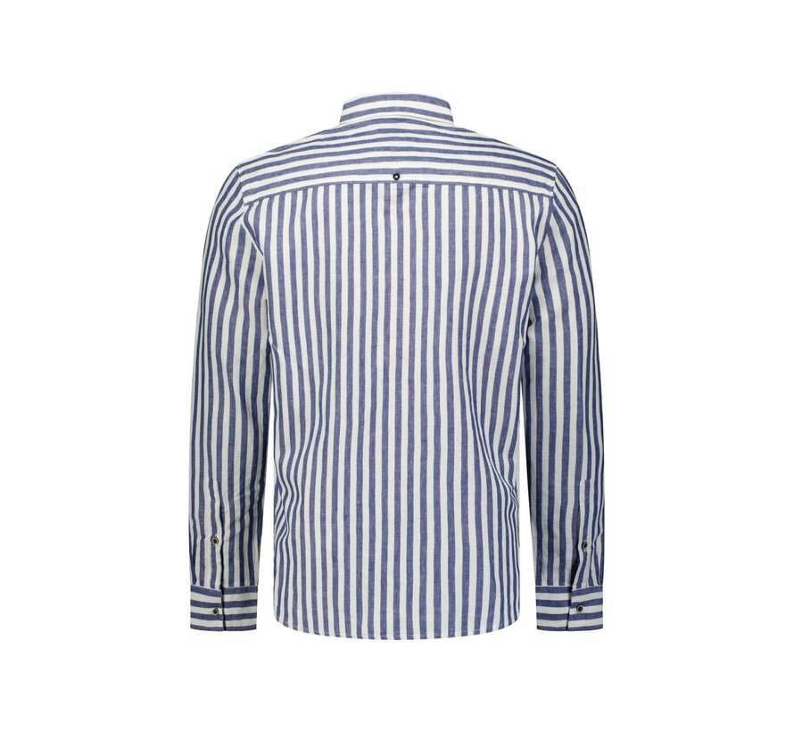 Overhemd Vertical Big Stripe With Linen Indigo Blue (31470224 - 136)