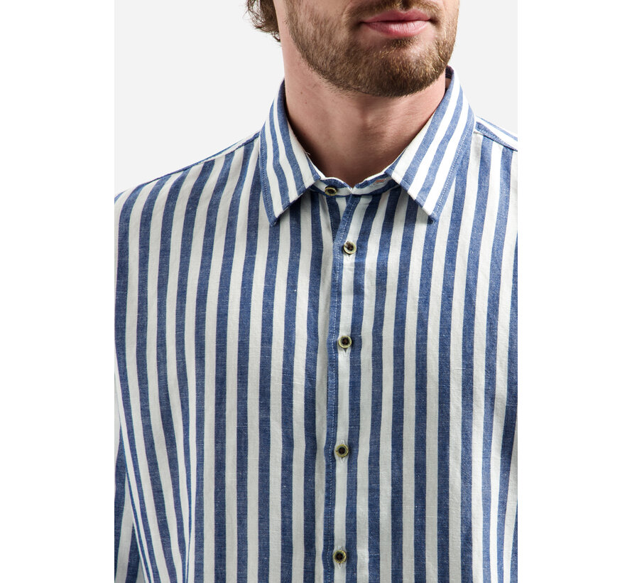 Overhemd Vertical Big Stripe With Linen Indigo Blue (31470224 - 136)