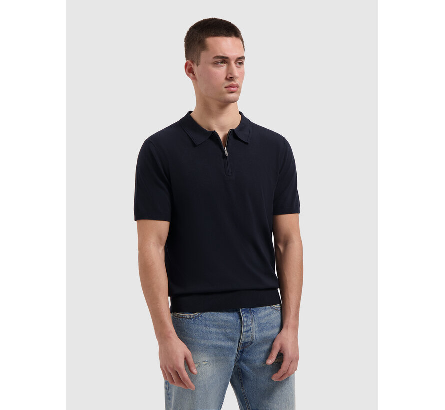 Pure Path Knitted Half-Zip Polo Faded Navy (26010810 - 57)