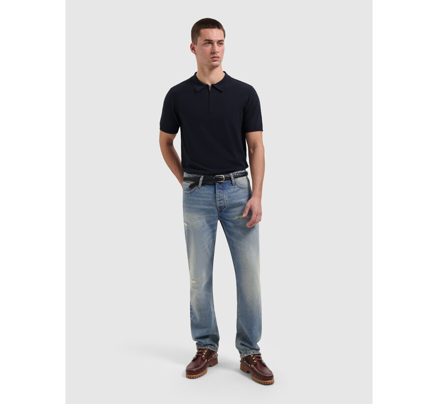 Pure Path Knitted Half-Zip Polo Faded Navy (26010810 - 57)