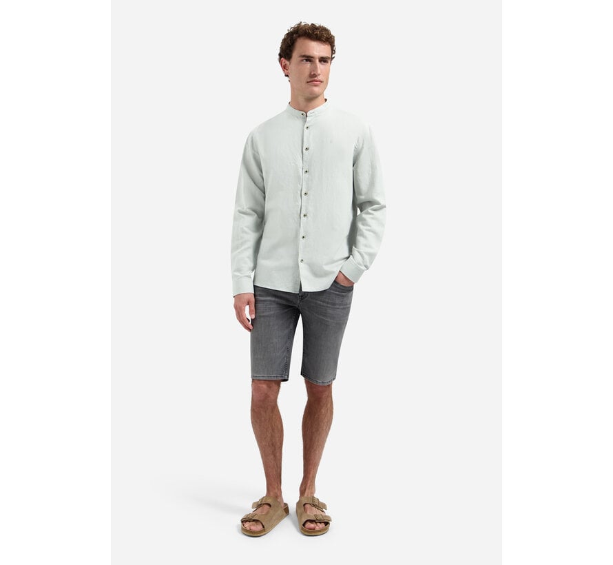 No Excess Shirt With Linen Granddad Dusty Green (31470218SN - 159)