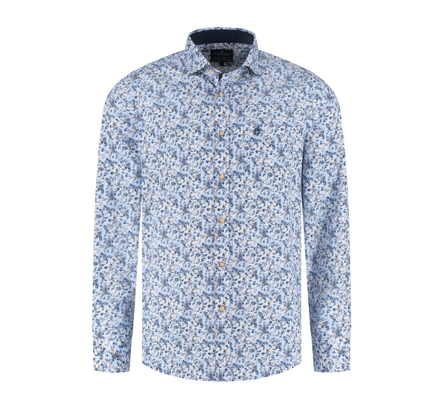 Fellows United Overhemd Lange Mouw Mini Flowers Mid Blue (61.6528 - 116)