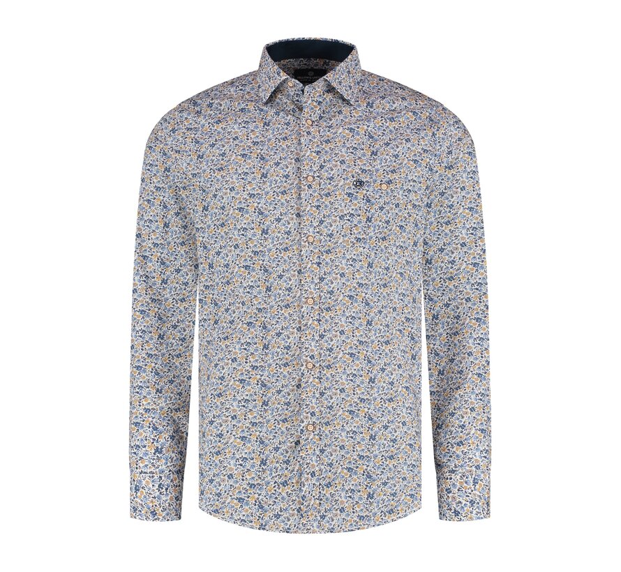 Fellows United Overhemd Lange Mouw Flowers Mid Blue (61.6550 - 116)