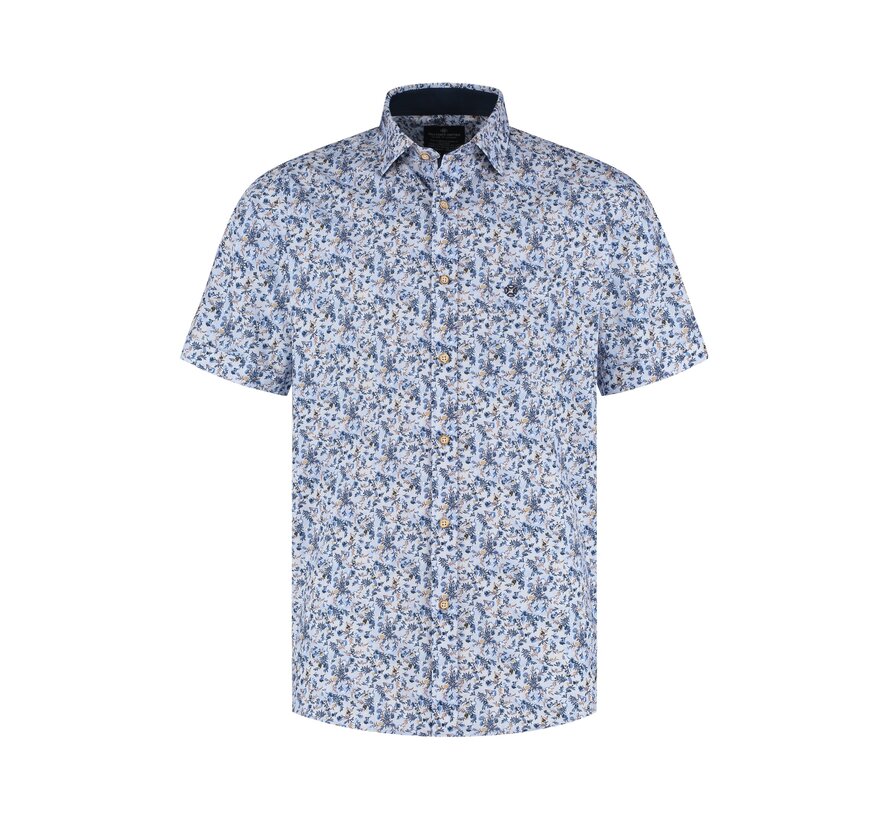 Fellows United Korte Mouw Overhemd Mini Flower Mid Blue (61.6628 - 116)
