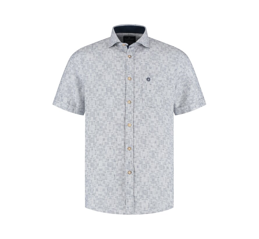 Fellows United Korte Mouw Overhemd August Linen Navy (61.6634 - 110)