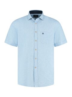 Fellows United Fellows United Korte Mouw Overhemd Cotton/Linen Mid Blue (61.6637 - 116)