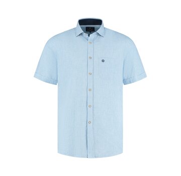 Fellows United Fellows United Korte Mouw Overhemd Cotton/Linen Mid Blue (61.6637 - 116)