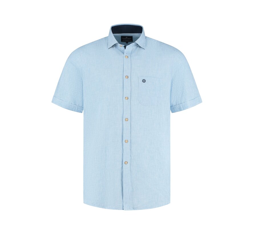 Fellows United Korte Mouw Overhemd Cotton/Linen Mid Blue (61.6637 - 116)