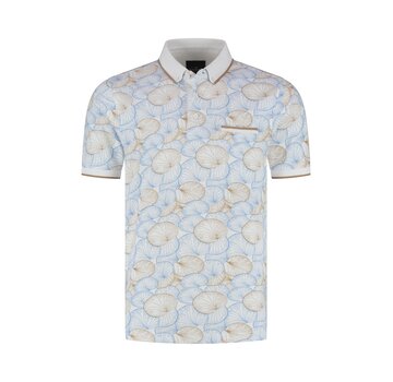 Fellows United Fellows United Polo Lotus Leaf Print Mid Blue (61.3642 - 116)