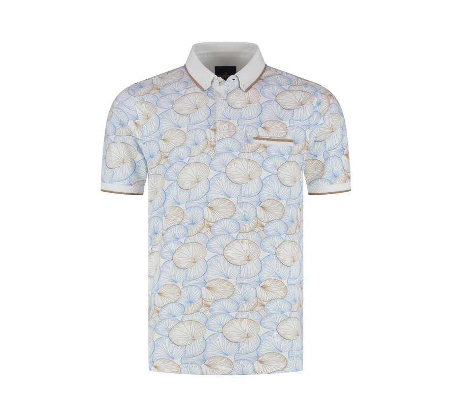 Fellows United Polo Lotus Leaf Print Mid Blue (61.3642 - 116)