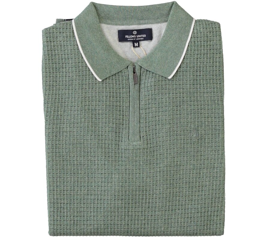 Fellows United Pullover Lange Mouw Half Zip Structure Plated Fond Green (61.1105 - 173)