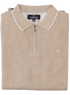Fellows United Fellows United Pullover Lange Mouw Half Zip Structure Plated Fond Beige (61.1105 - 146)