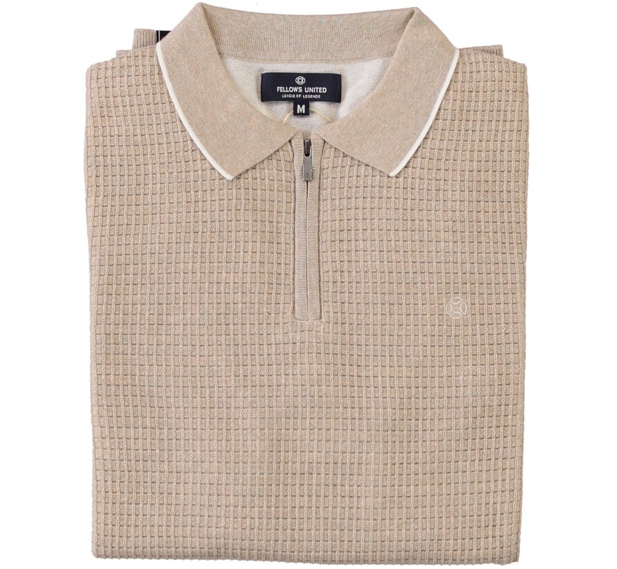 Fellows United Pullover Lange Mouw Half Zip Structure Plated Fond Beige (61.1105 - 146)
