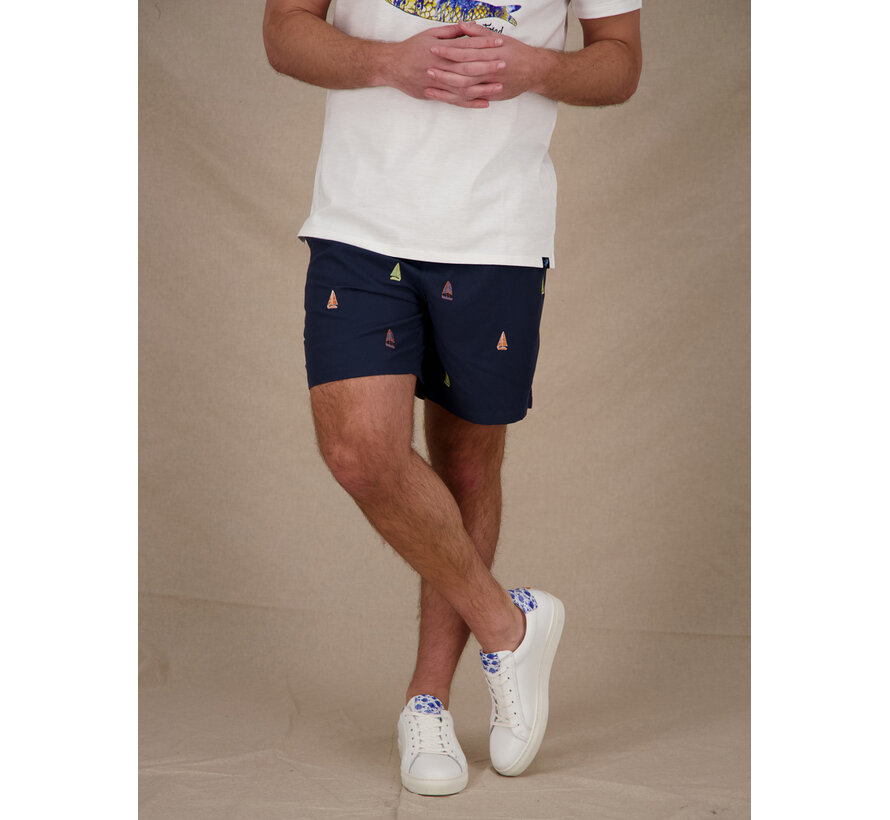 A Fish Named Fred Zwemshort Sailing Boats Embroidery Navy (33.259 - 604)