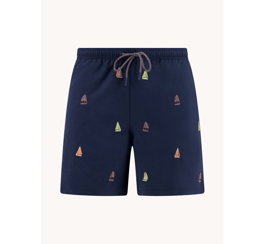A Fish Named Fred Zwemshort Sailing Boats Embroidery Navy (33.259 - 604)
