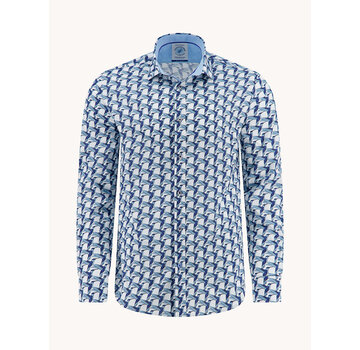 A Fish Named Fred A Fish Named Fred Overhemd Geometric Birds Cobalt (33.005 - 607)