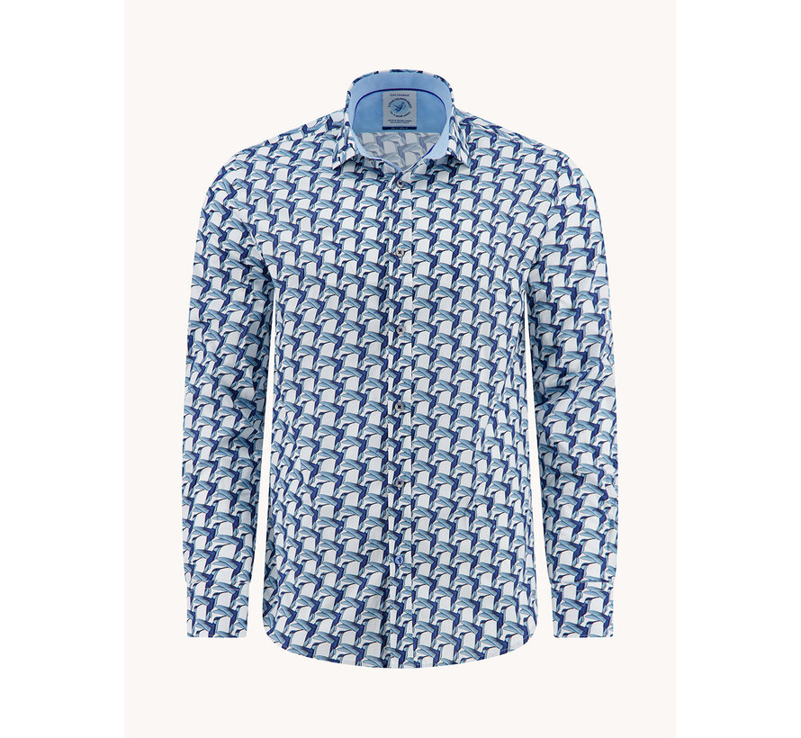 A Fish Named Fred Overhemd Geometric Birds Cobalt (33.005 - 607)