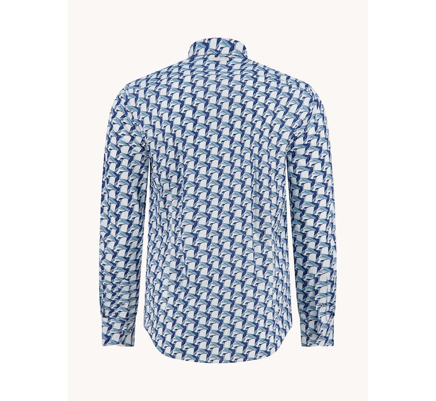 A Fish Named Fred Overhemd Geometric Birds Cobalt (33.005 - 607)