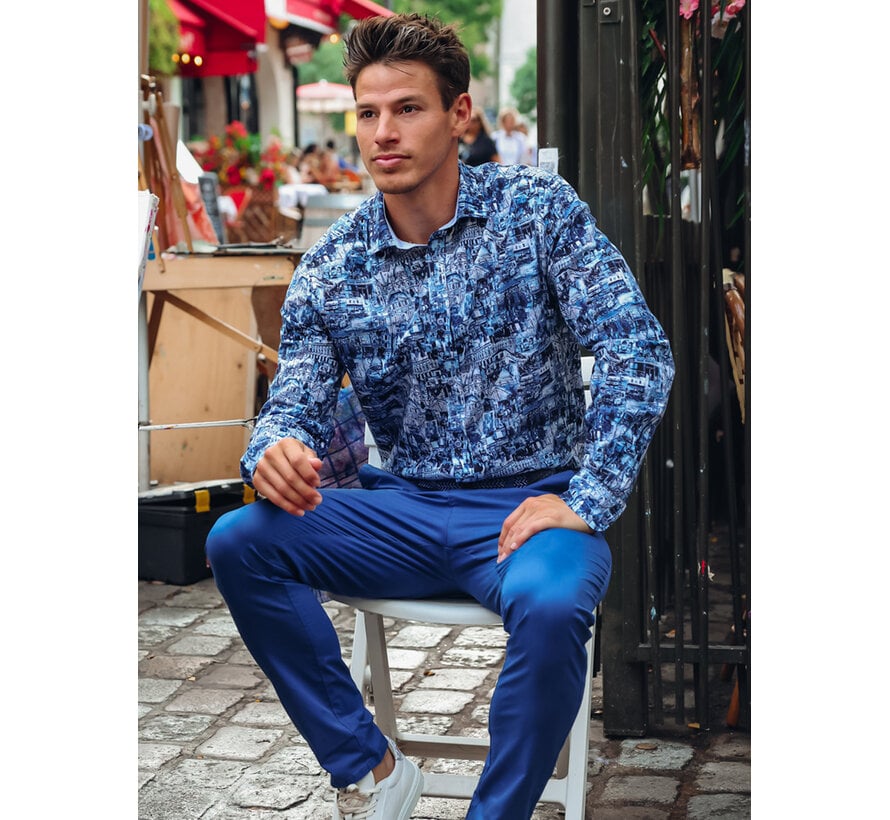 A Fish Named Fred Overhemd Sketch Cotton/Linen Cobalt (33.006 - 607)