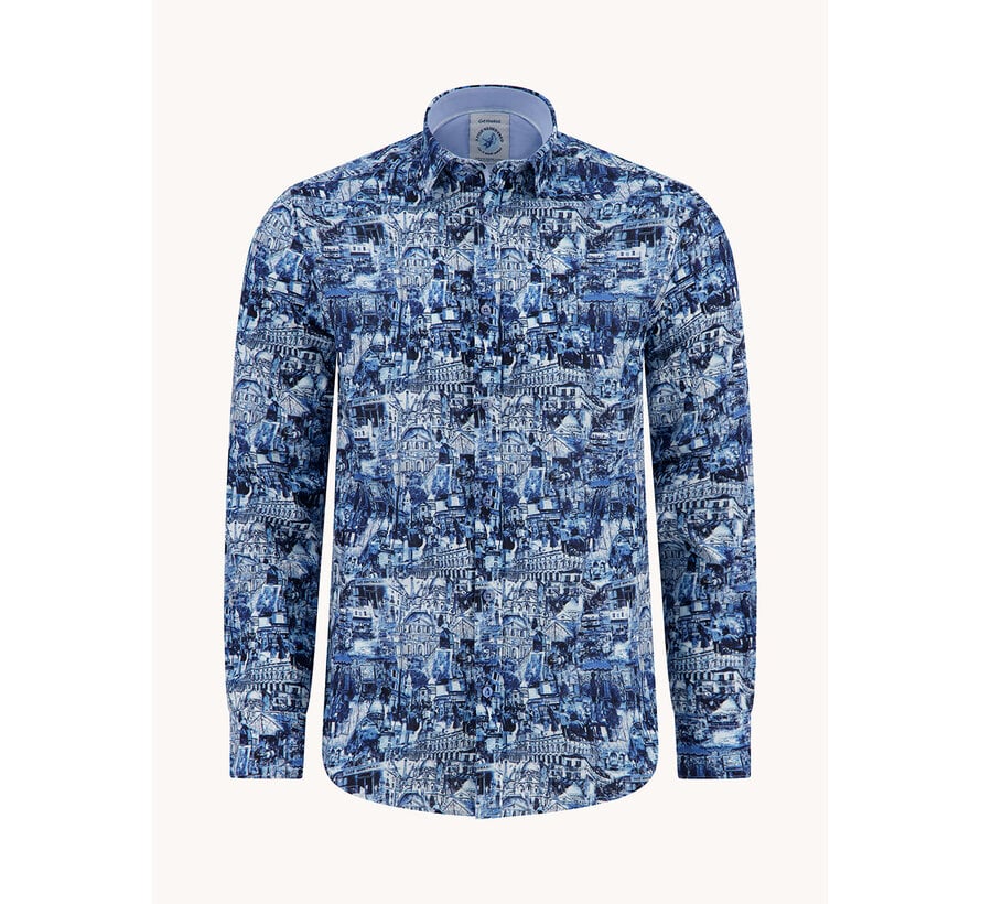 A Fish Named Fred Overhemd Sketch Cotton/Linen Cobalt (33.006 - 607)