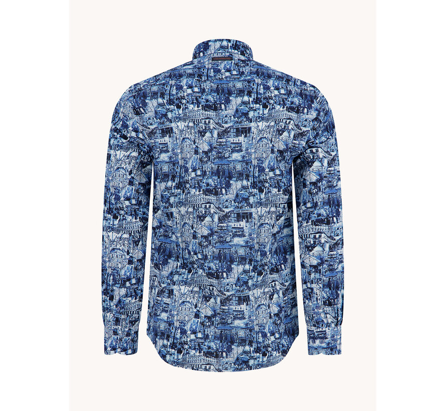 A Fish Named Fred Overhemd Sketch Cotton/Linen Cobalt (33.006 - 607)