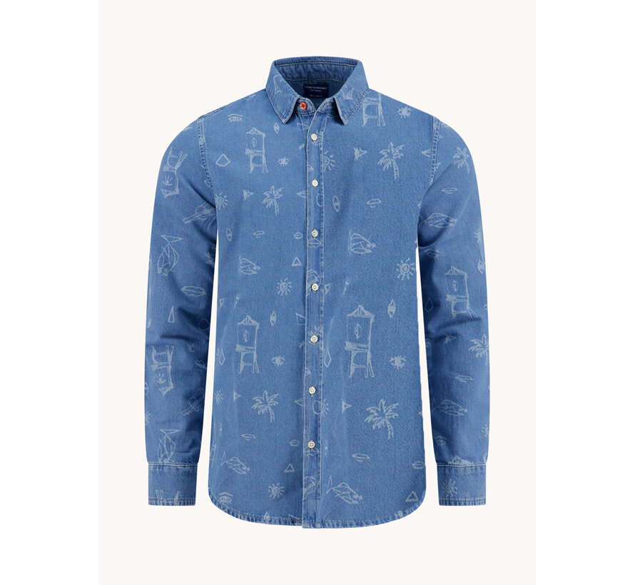 A Fish Named Fred Overhemd Denim Light Blue (33.032 - 610)