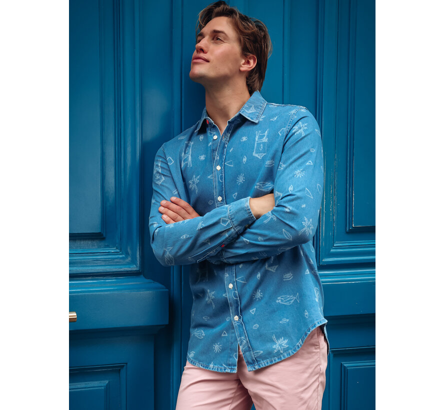 A Fish Named Fred Overhemd Denim Light Blue (33.032 - 610)