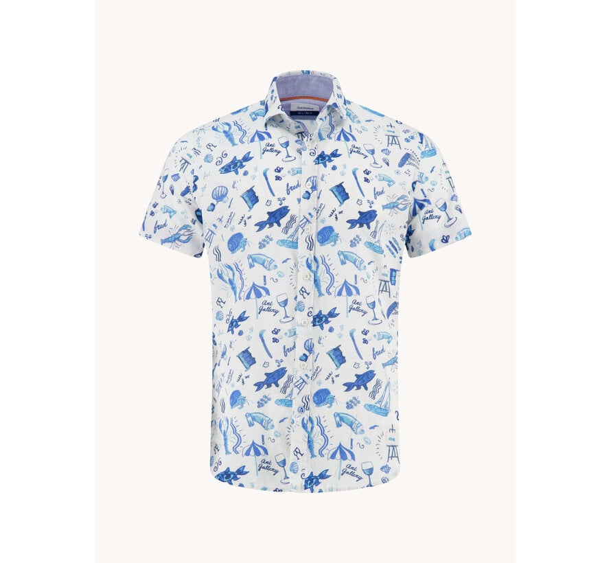 A Fish Named Fred Overhemd Korte Mouw Doodle Cobalt (33.052 - 607)