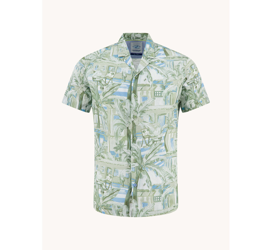 A Fish Named Fred Overhemd Korte Mouw Tropical Sketch Light Green (33.061 - 314)