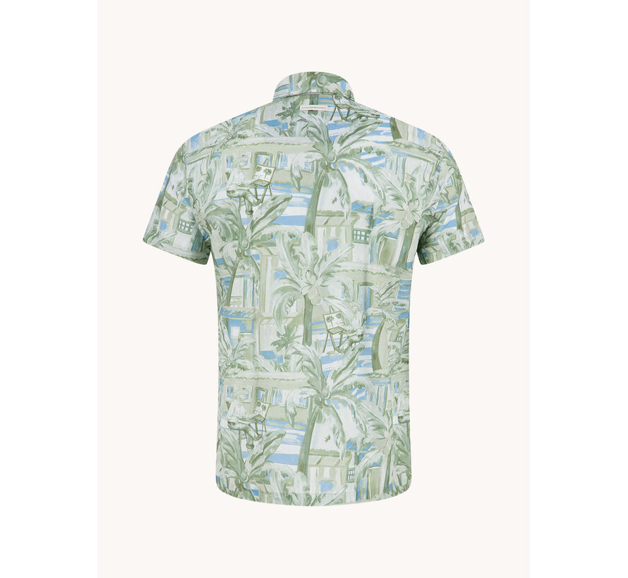 A Fish Named Fred Overhemd Korte Mouw Tropical Sketch Light Green (33.061 - 314)