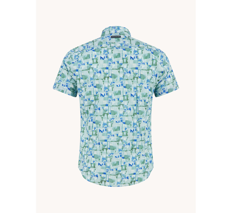 A Fish Named Fred Overhemd Korte Mouw Abstract City Olive Green (33.064 - 302)