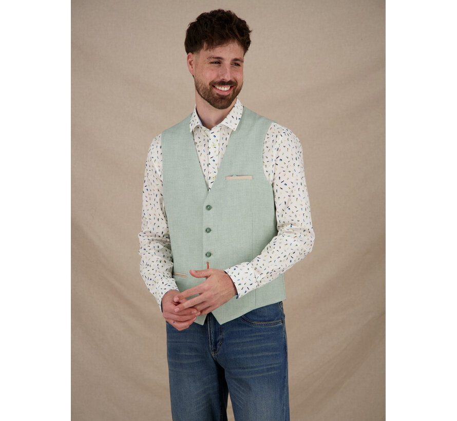 A Fish Named Fred Gilet Waistcoat Linen Look Thyme (33.135 - 312)