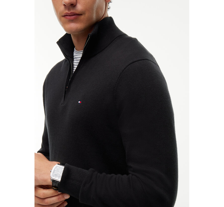 Tommy Hilfiger Half Zip Pullover Pima ORG Cotton/Cashemer Zip Mock Black (MW0MW28049 - BDS)