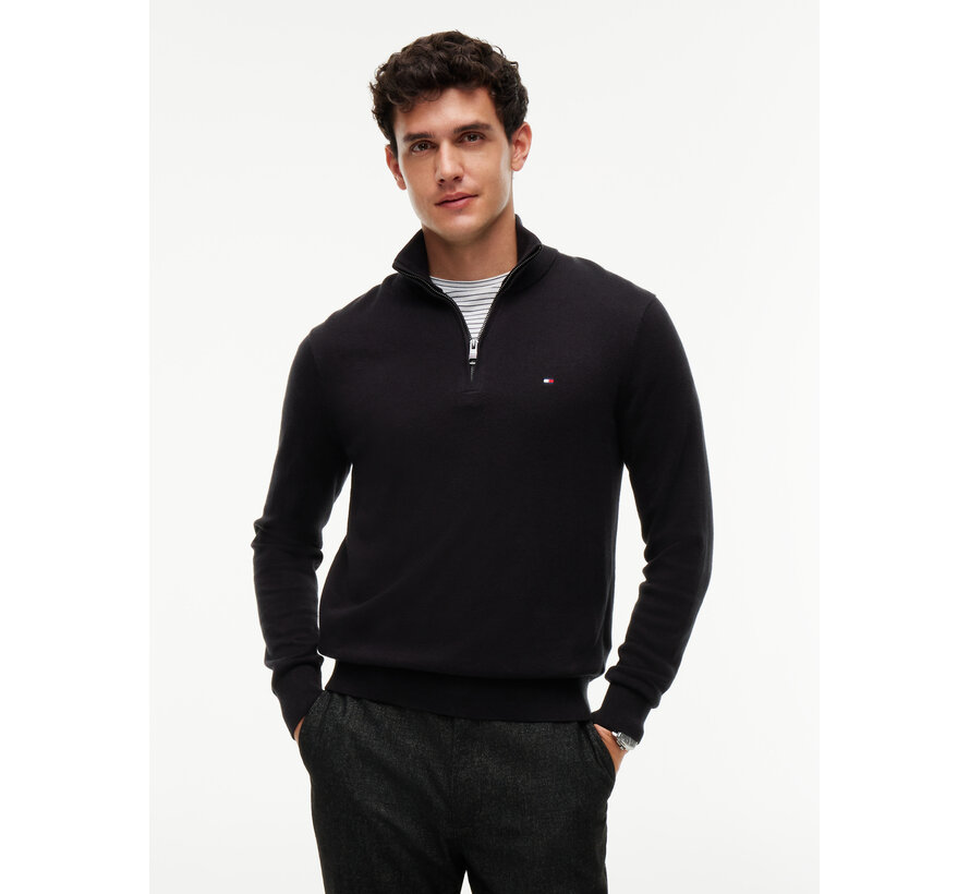 Tommy Hilfiger Half Zip Pullover Pima ORG Cotton/Cashemer Zip Mock Black (MW0MW28049 - BDS)