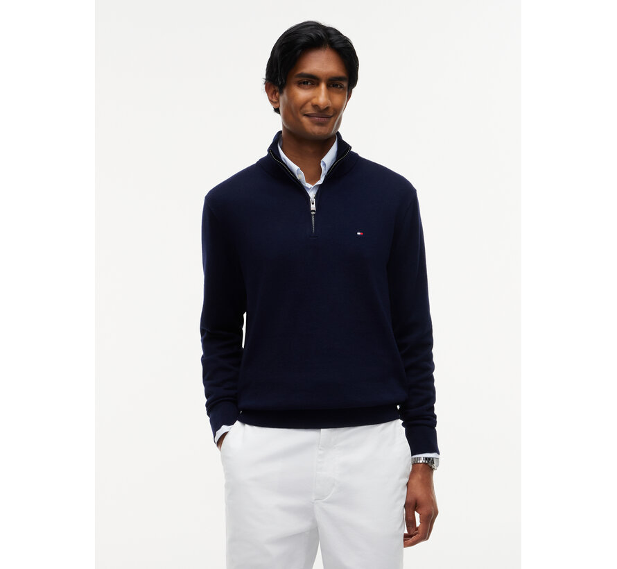 Tommy Hilfiger Half Zip Pullover Pima ORG Cotton/Cashemer Zip Mock Navy Blue (MW0MW28049 - DW5)