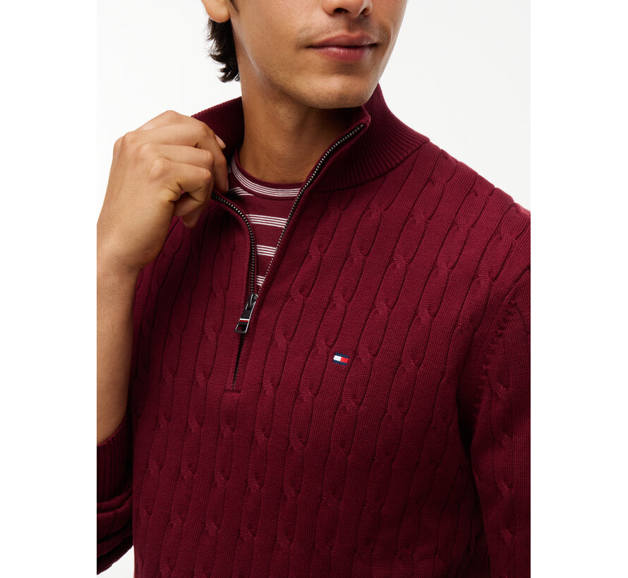 Tommy Hilfiger Half Zip Trui Classic Cotton Cable Zip Mock Burgundy (MW0MW36532 - VLP)