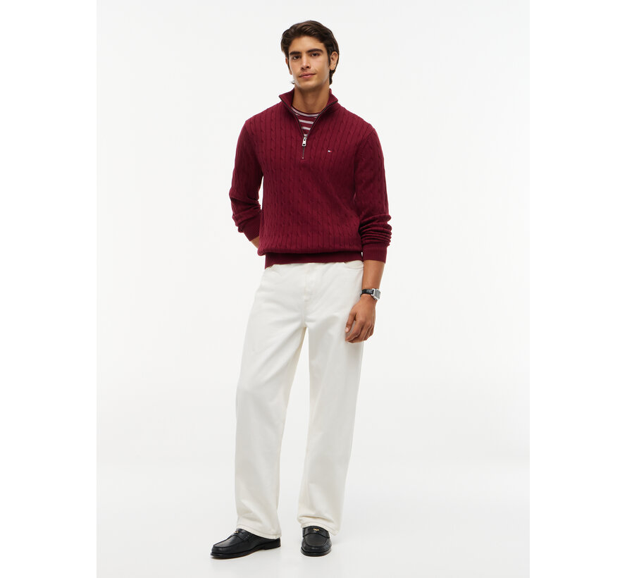 Tommy Hilfiger Half Zip Trui Classic Cotton Cable Zip Mock Burgundy (MW0MW36532 - VLP)