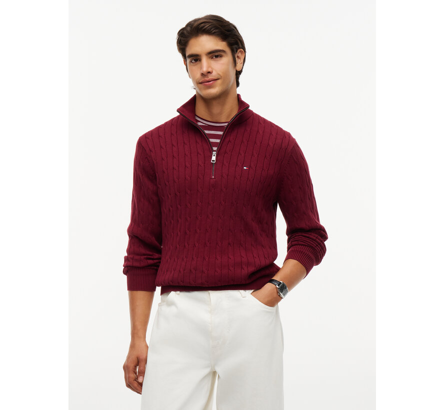 Tommy Hilfiger Half Zip Trui Classic Cotton Cable Zip Mock Burgundy (MW0MW36532 - VLP)